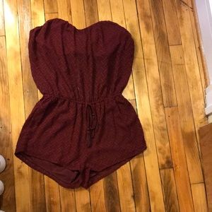 Burgundy strapless romper